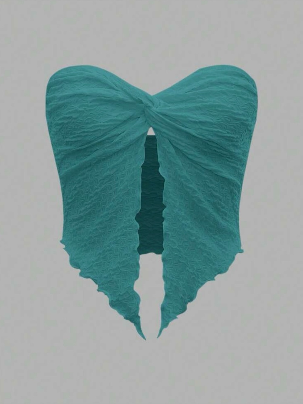 Blue Crinkle Tie-Front Bandeau Top